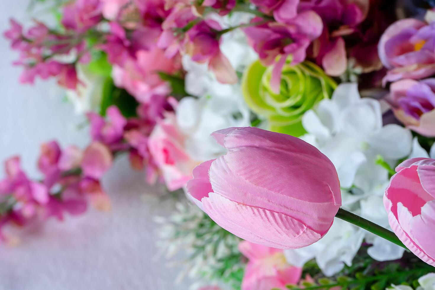 Fake flowers in the wedding photo