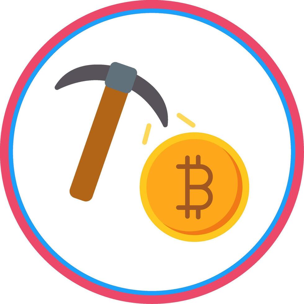 Bitcoin Mining Flat Circle Icon vector