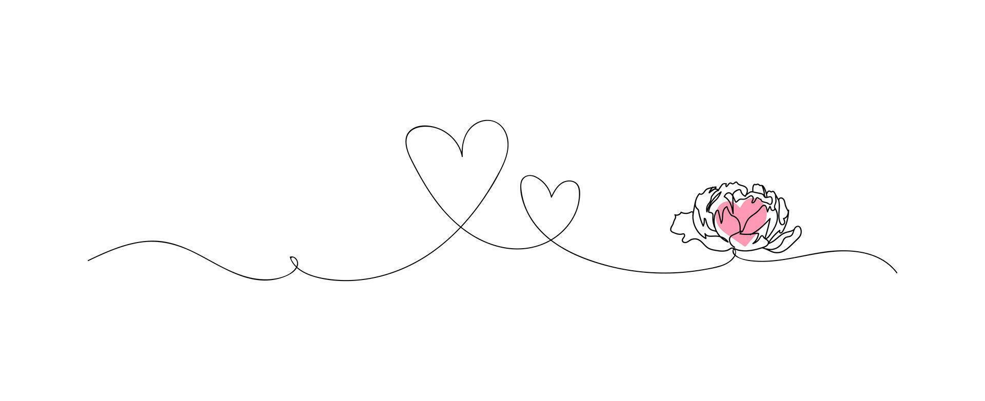 Love letter one continuous line art with flowers, minimalist romantic line drawing for wedding, valentine, mothers day illustration vector