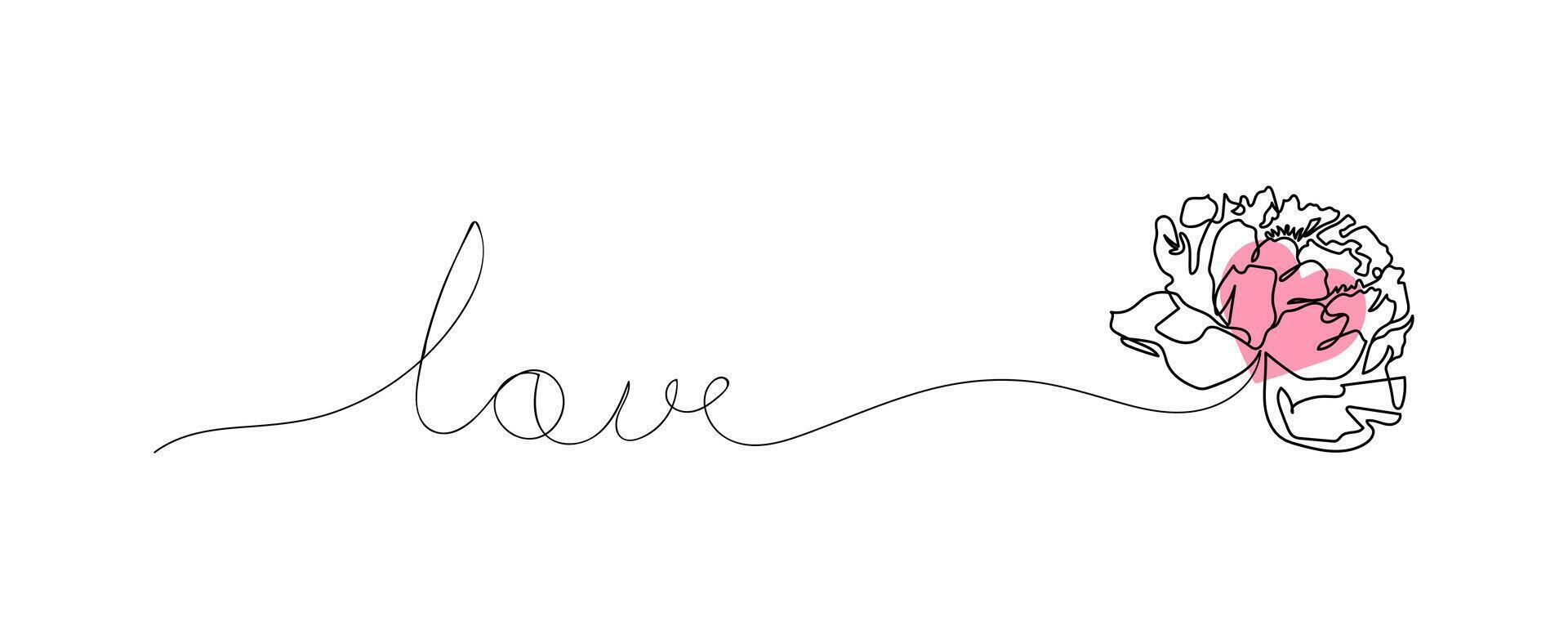 Love letter one continuous line art with flowers, minimalist romantic line drawing for wedding, valentine, mothers day illustration vector