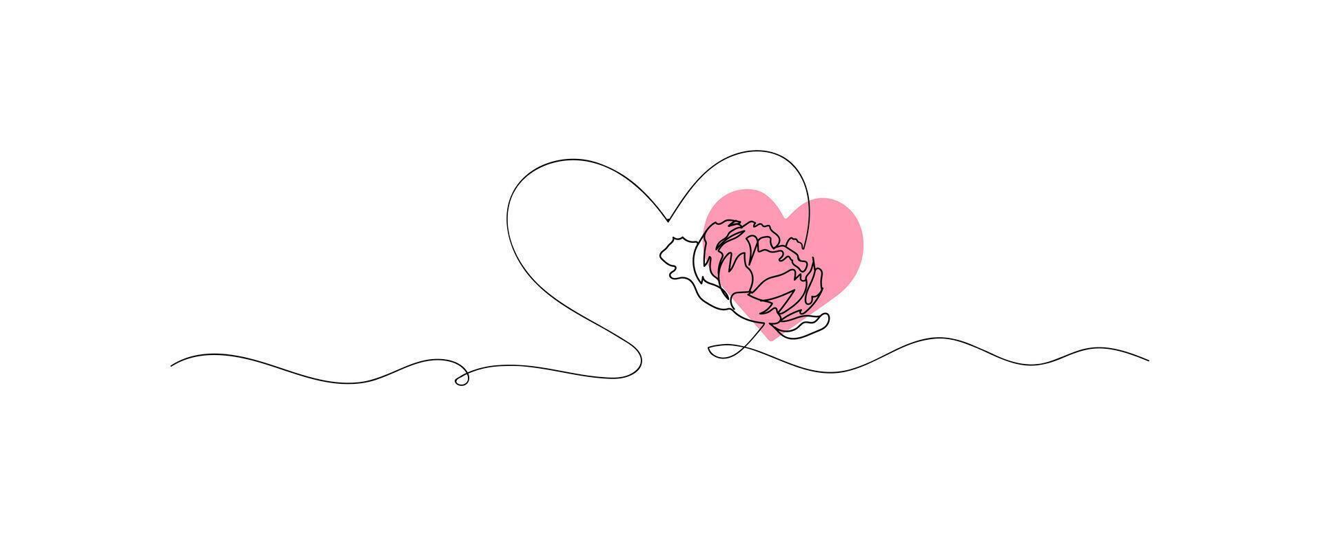 Heart flowers continuous line art, love outline design for mother day, valentine, hand drawing heart sketch illustration vector