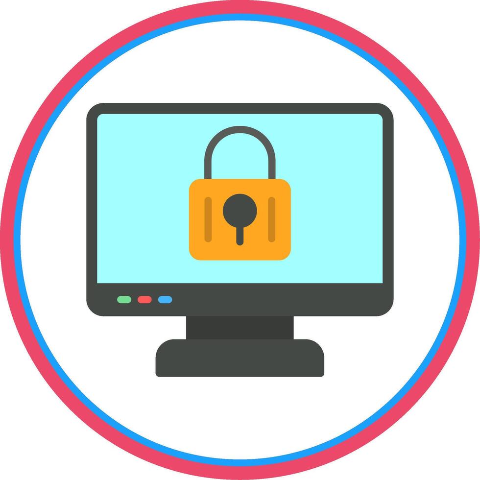 Locked Computer Flat Circle Icon vector