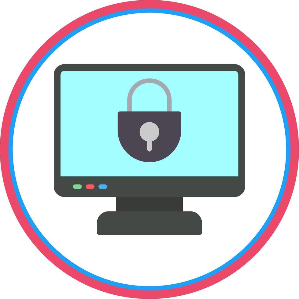 Locked Computer Flat Circle Icon vector