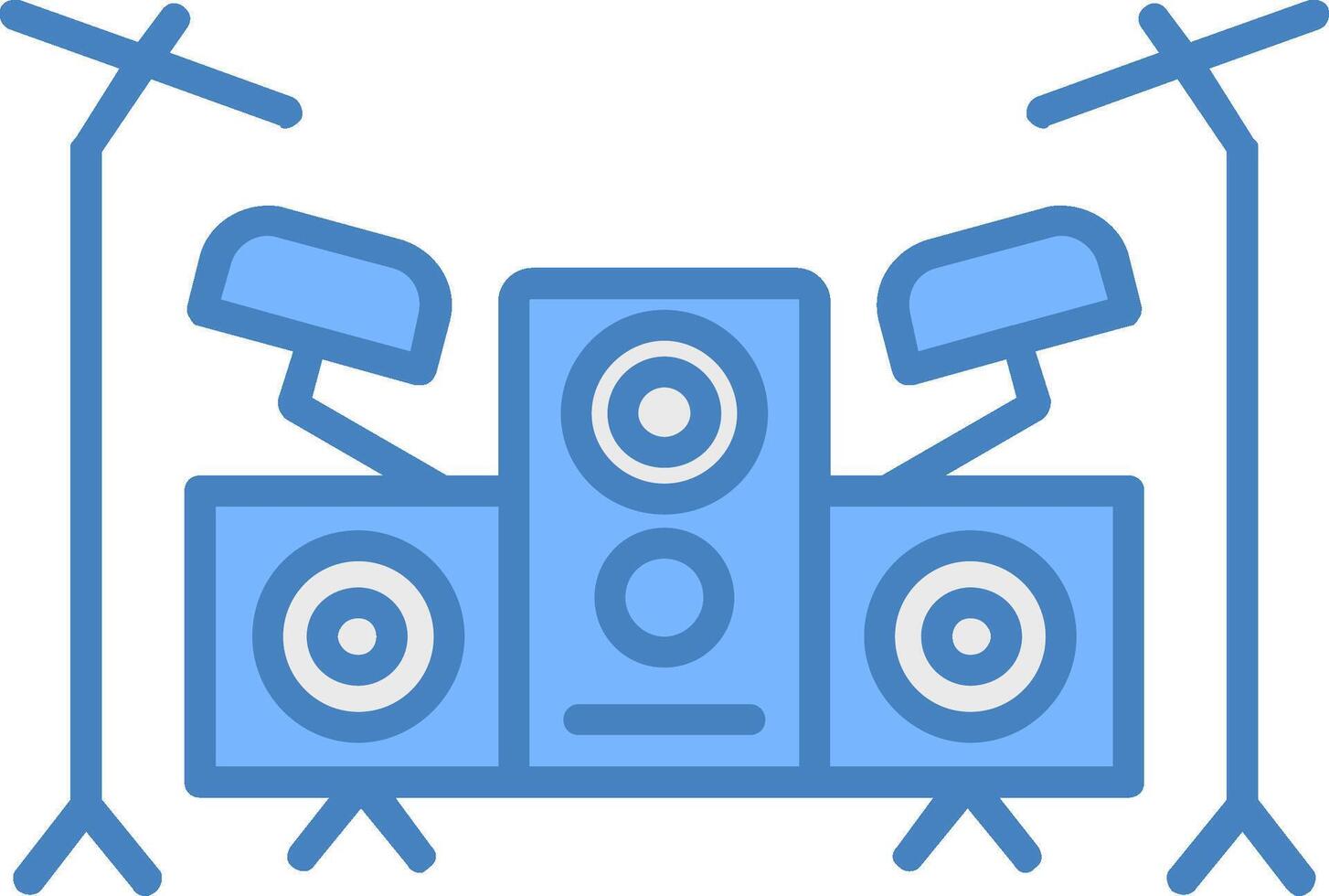 tambor conjunto línea lleno azul icono vector