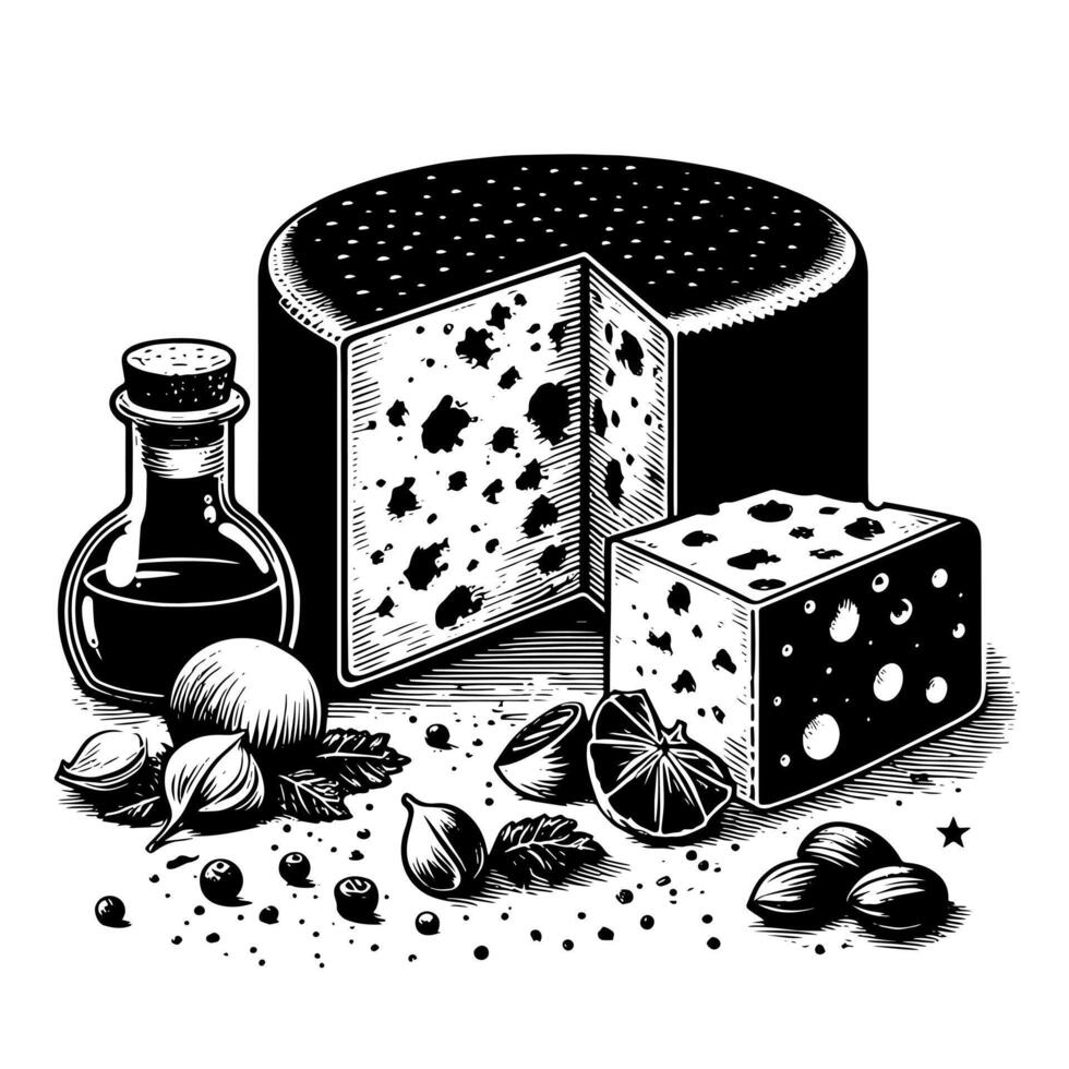 Black and White Illustration of a traditional Swiss Cheese vector