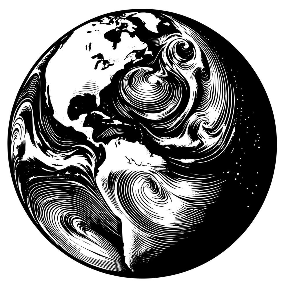 Black and White Illustration of the planet Earth vector