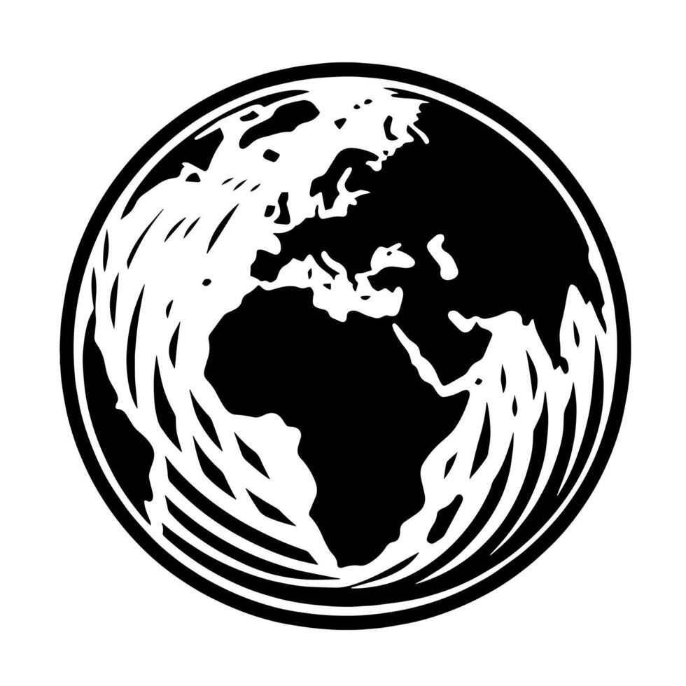 Black and White Illustration of the planet Earth vector