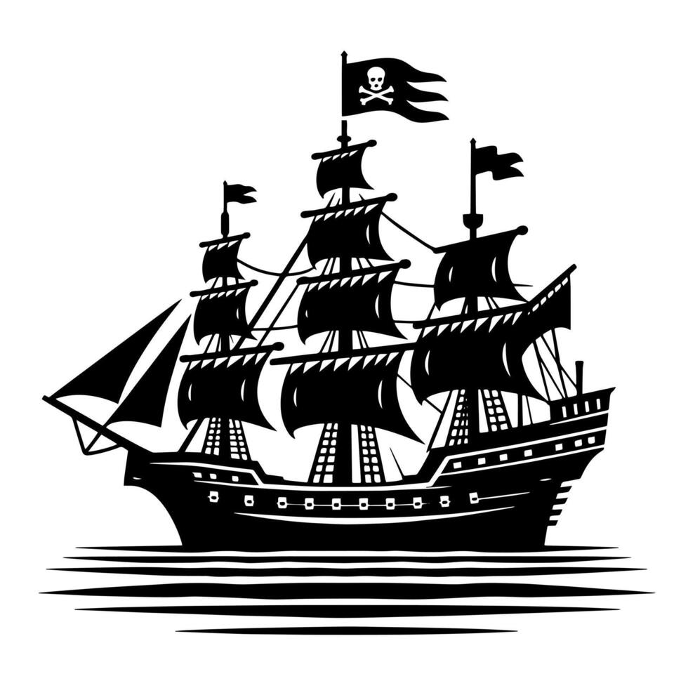 negro y blanco ilustración de pirata Embarcacion vector