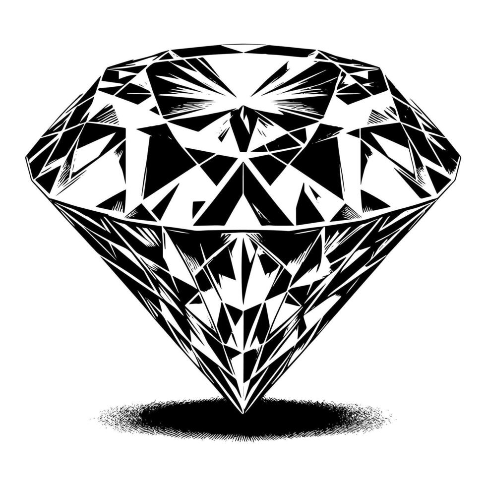 negro y blanco silueta de un perfectamente cortar espumoso solitario diamante piedra preciosa vector