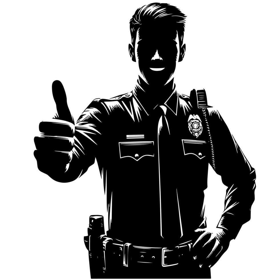 Black and White Illustration of a Police officer who is showing the Thumbs up Sign vector