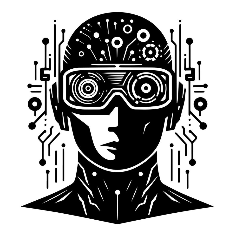 Black and White Illustration of VR Glasses Headset vector