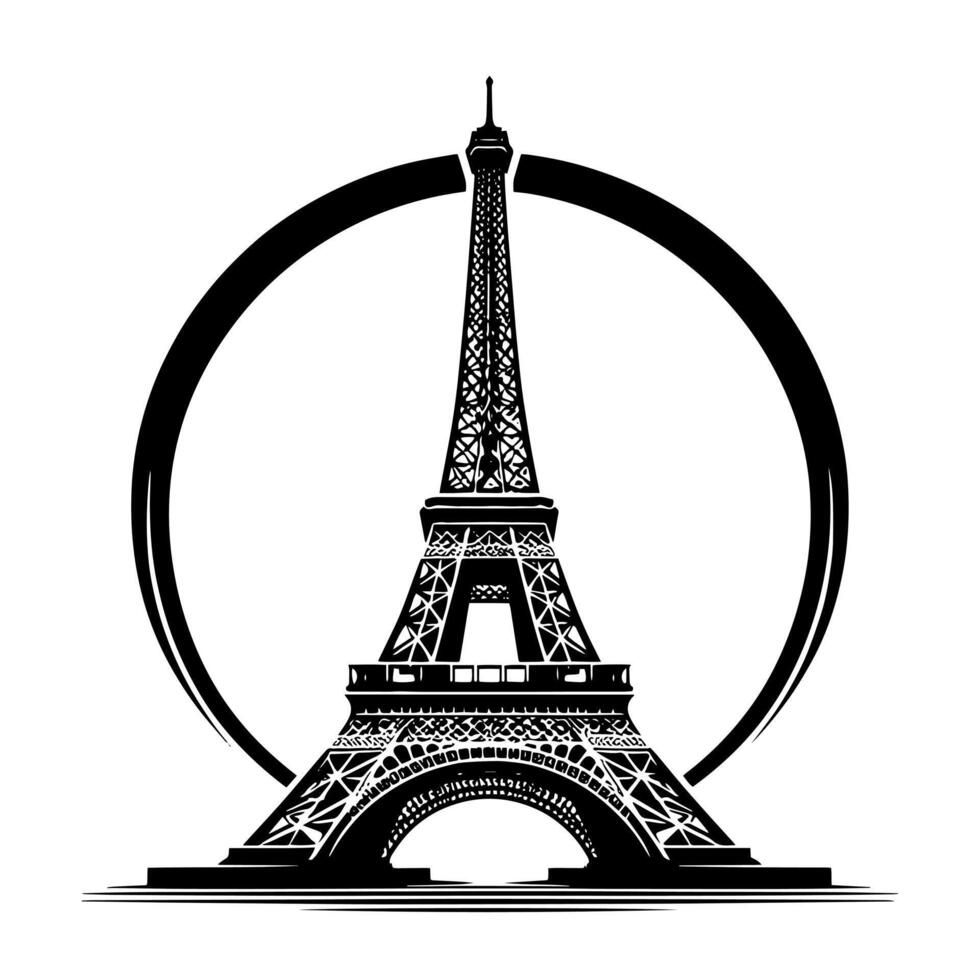 Black and White Illustration of the Eiffel Tower Sightseeing in Paris vector