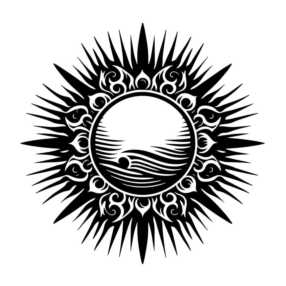 Black and White Illustration of the sun vector