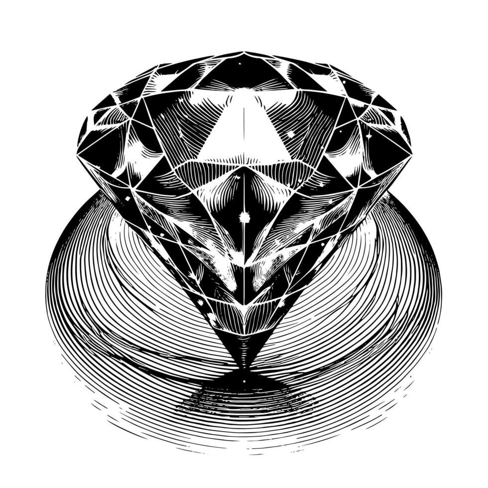 negro y blanco silueta de un perfectamente cortar espumoso solitario diamante piedra preciosa vector