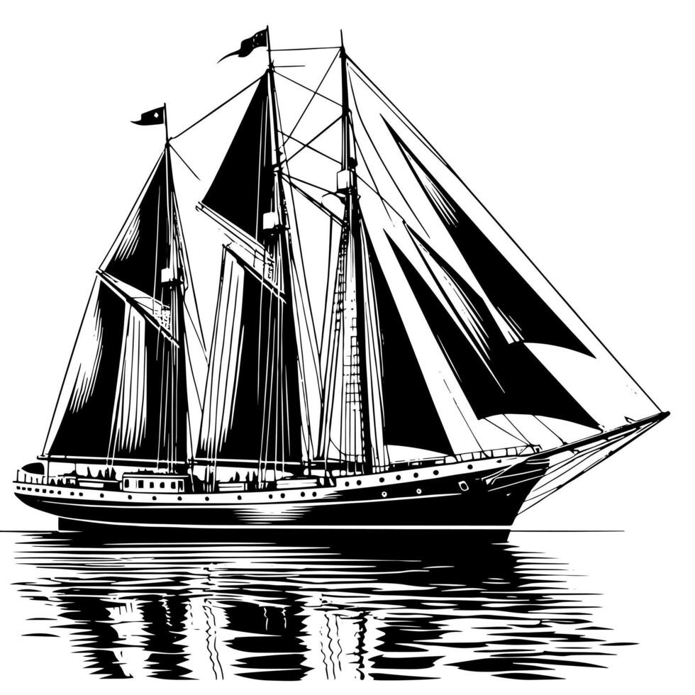 Black and White Illustration of a traditional old sailing ship vector