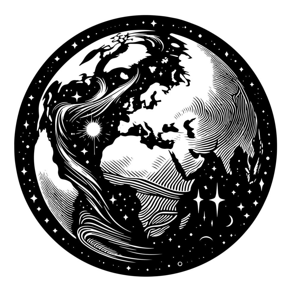 Black and White Illustration of the planet Earth vector