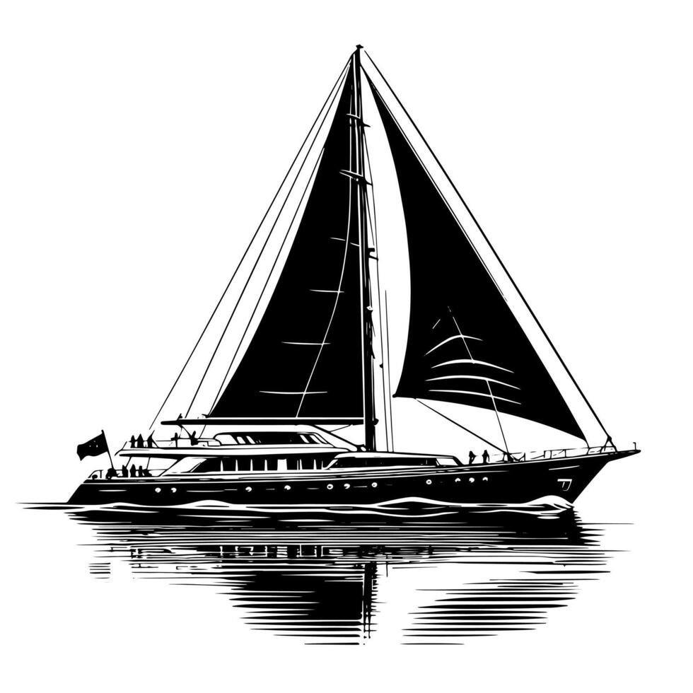 Black and White Illustration of a sailing boat vector