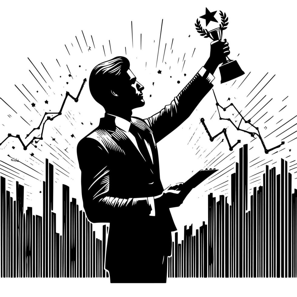 Black and white Illustration of a successful Business Man with Money Cars and Luxus vector