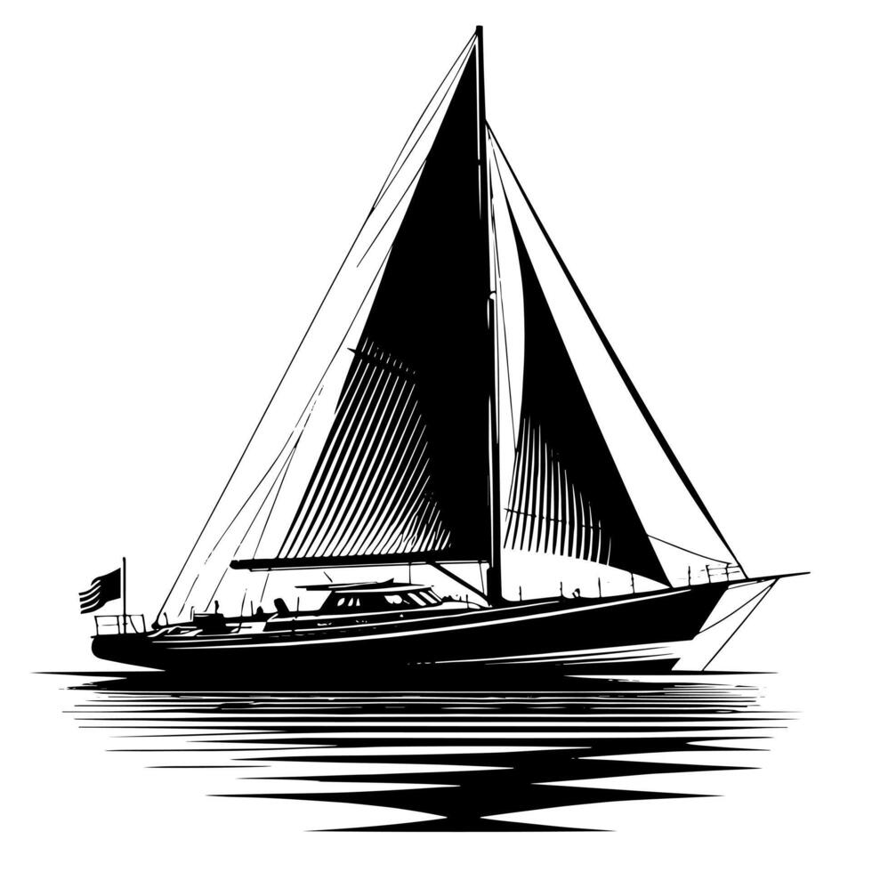 Black and White Illustration of a sailing boat vector