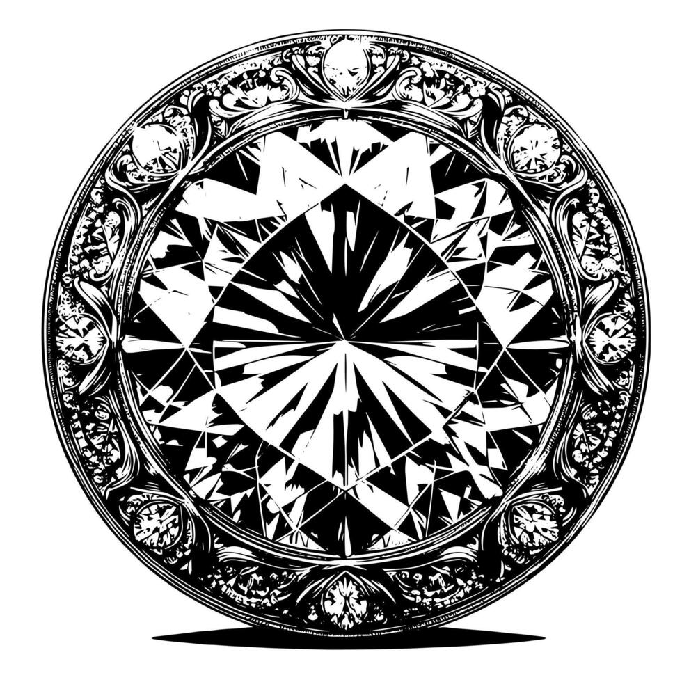 Black and white silhouette of a perfectly cut sparkling solitaire diamond gemstone vector