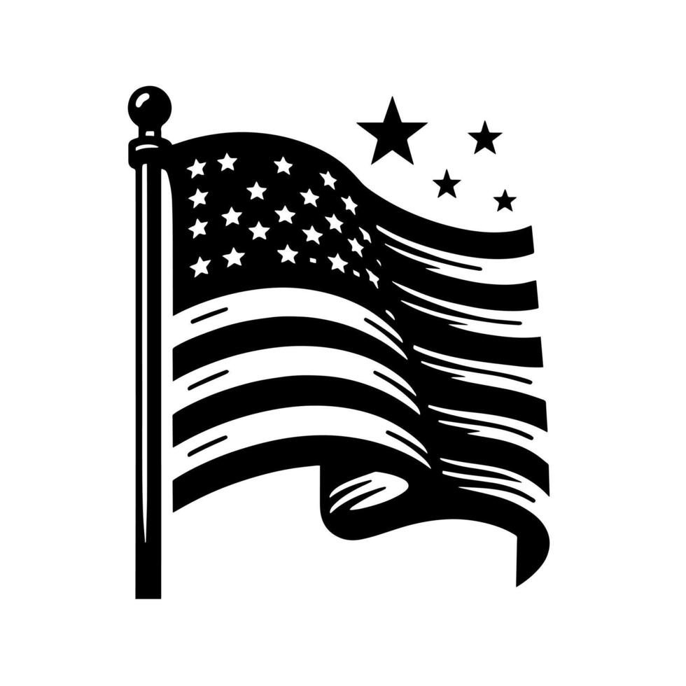 Black and White Illustration of the USA Flag vector