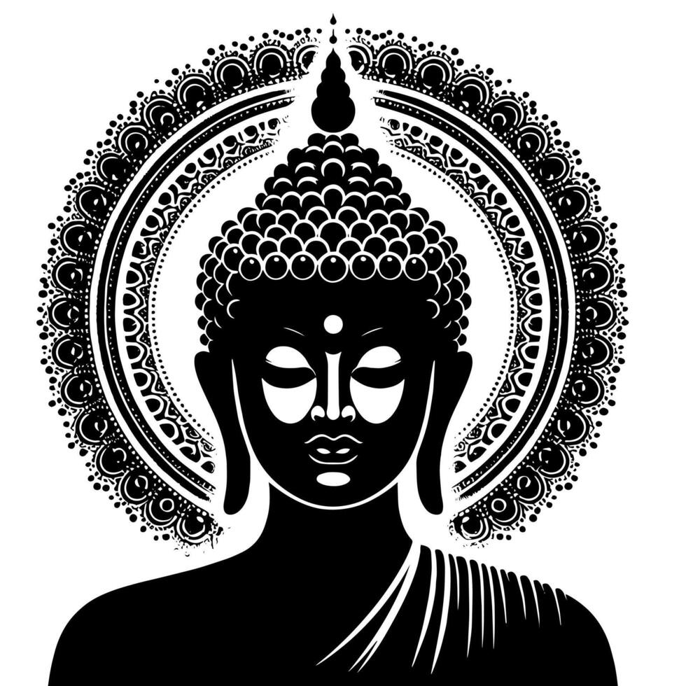 negro y blanco ilustración de un Buda estatua símbolo vector