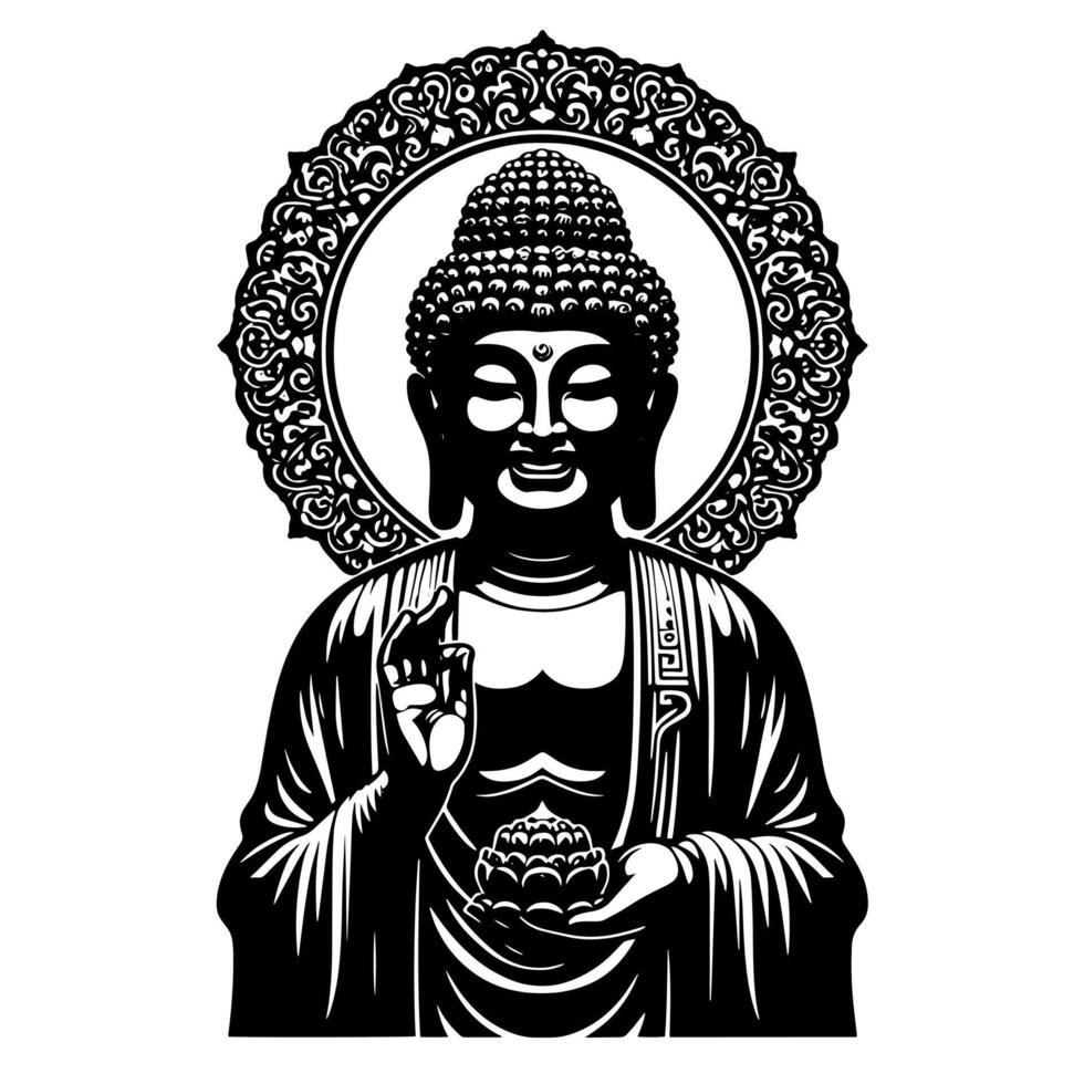 Black and White Illustration of a Buddha Statue Symbol vector