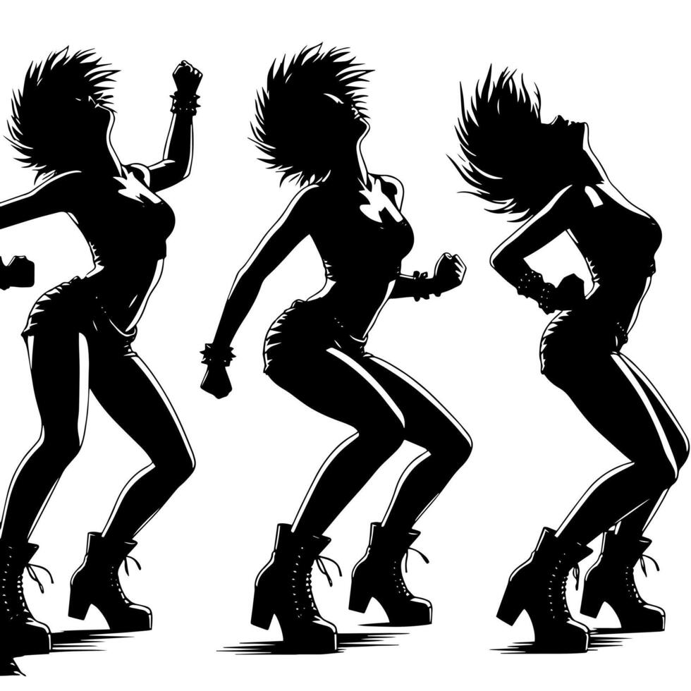 Black and White Illustration of a punk Woman is dancing and shaking in a Successful Pose vector