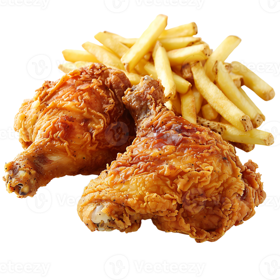 Fries with chicken wings on transparent Background png