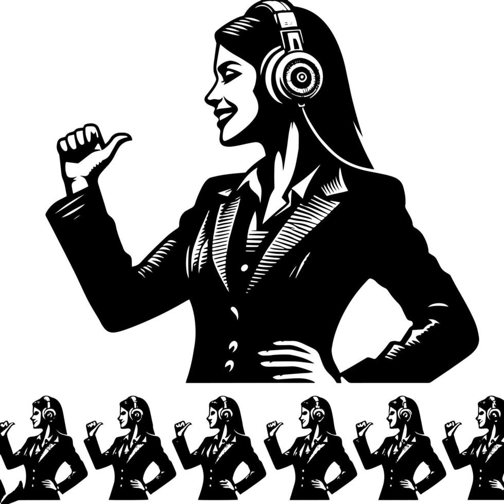 Black and White Illustration of a Woman in Business Suit is dancing and shaking in a Successful Pose vector