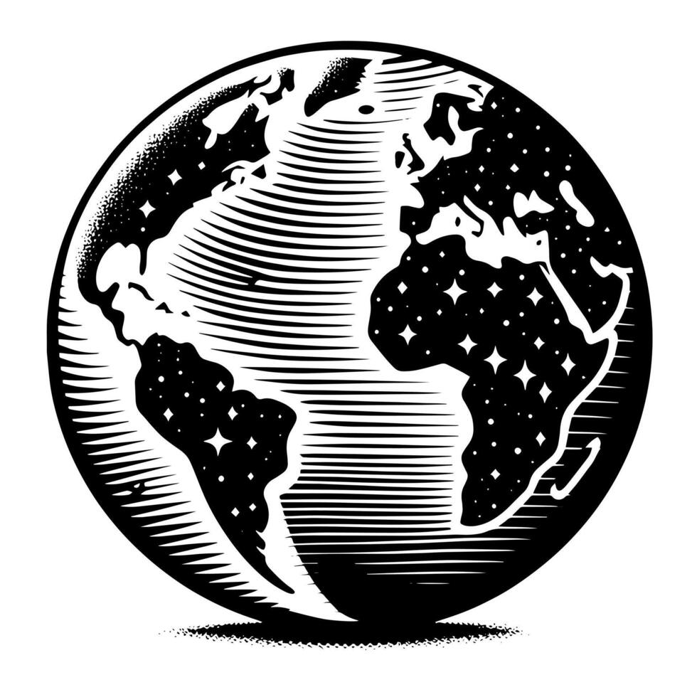 Black and White Illustration of the planet Earth vector