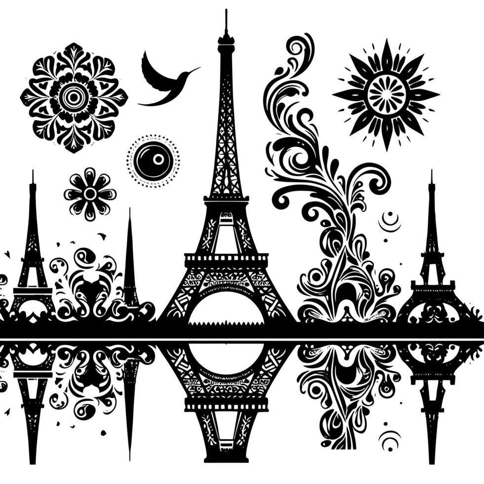 Black and White Illustration of the Eiffel Tower Sightseeing in Paris vector