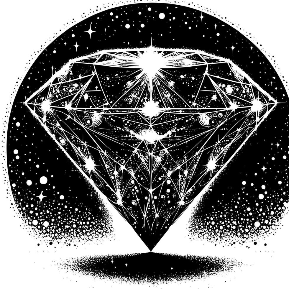 negro y blanco silueta de un perfectamente cortar espumoso solitario diamante piedra preciosa vector