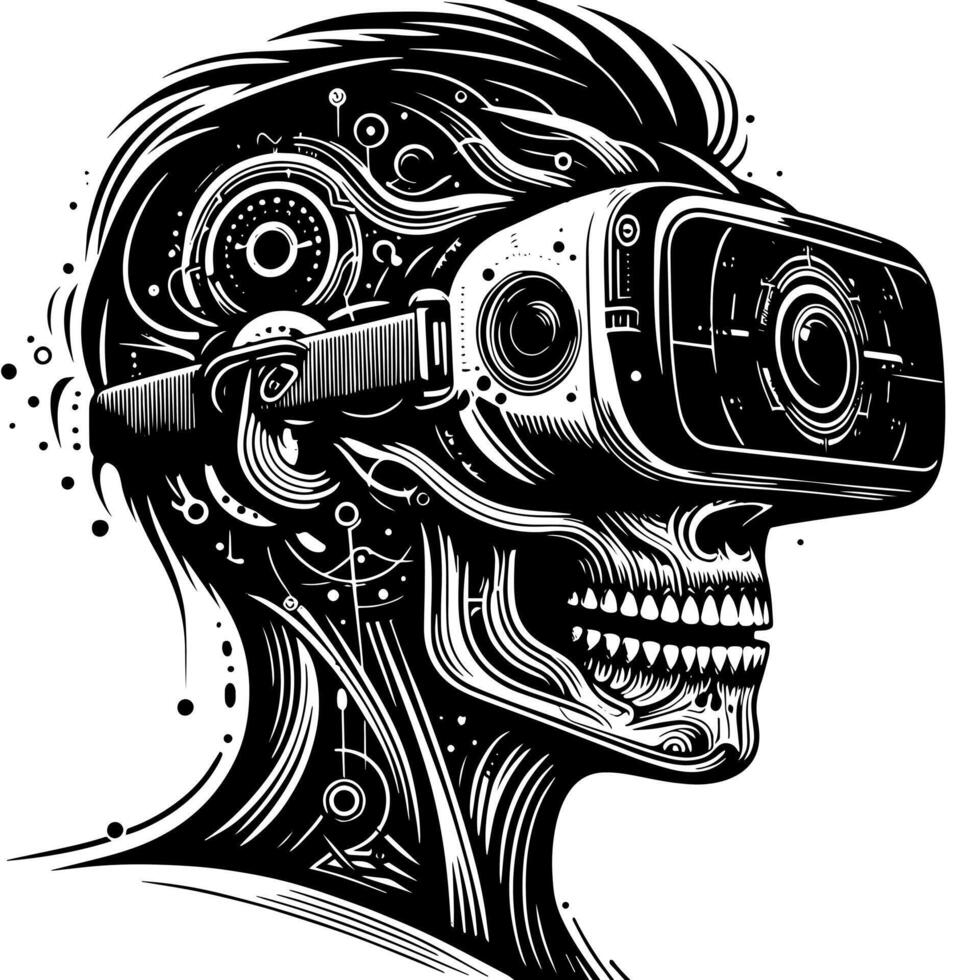 Black and White Illustration of VR Glasses Headset vector