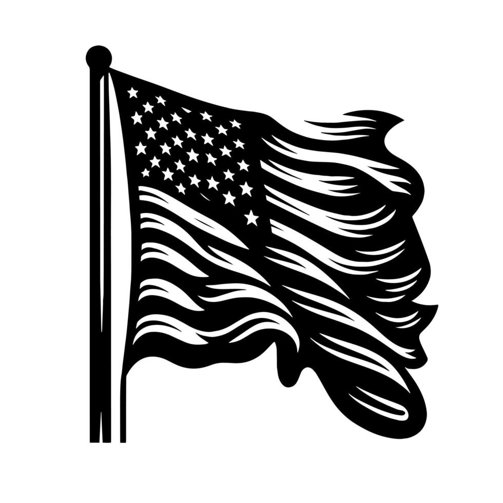 Black and White Illustration of the USA Flag vector