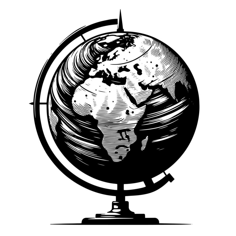 Black and White Illustration of the planet Earth vector