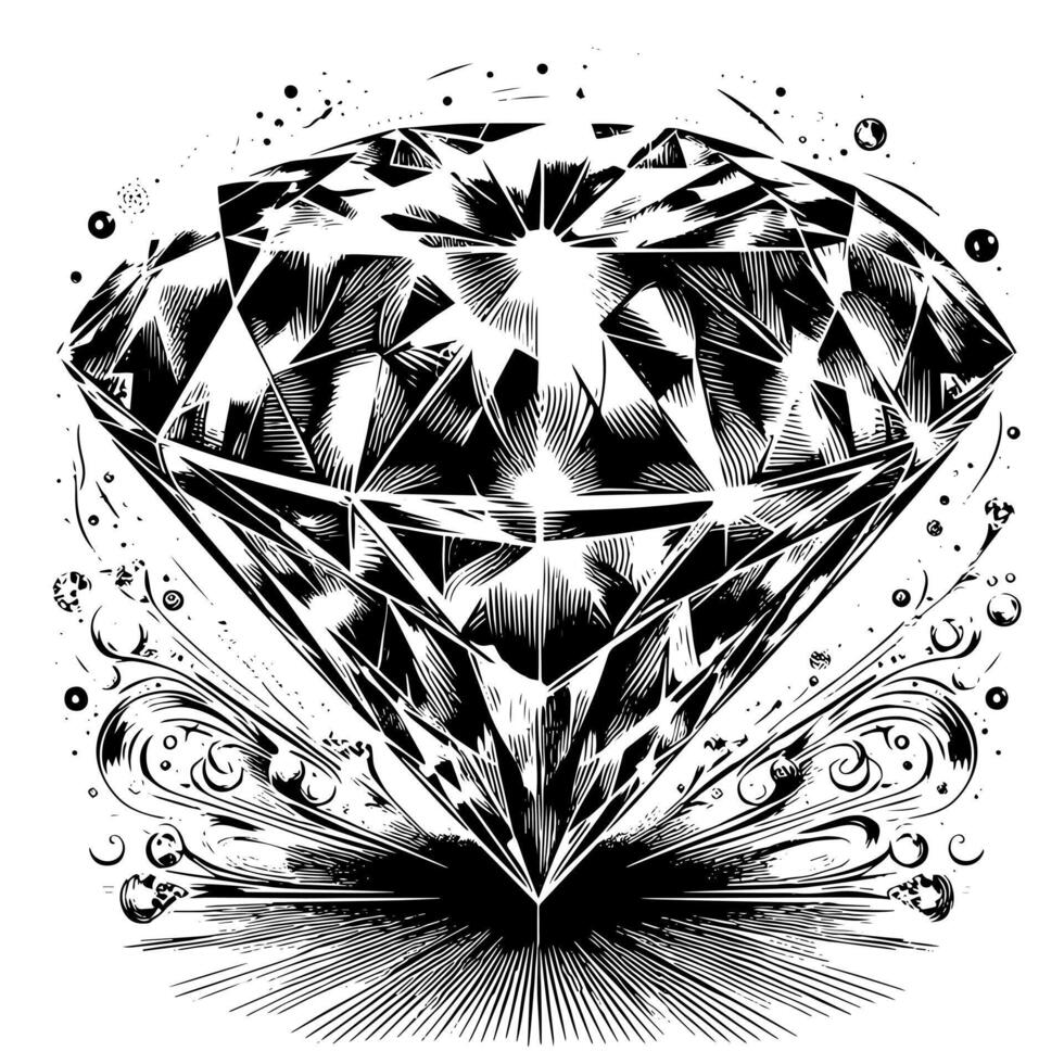 negro y blanco silueta de un perfectamente cortar espumoso solitario diamante piedra preciosa vector