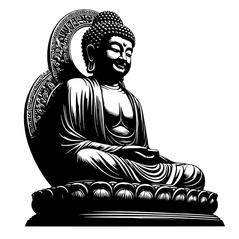 negro y blanco ilustración de un Buda estatua símbolo vector