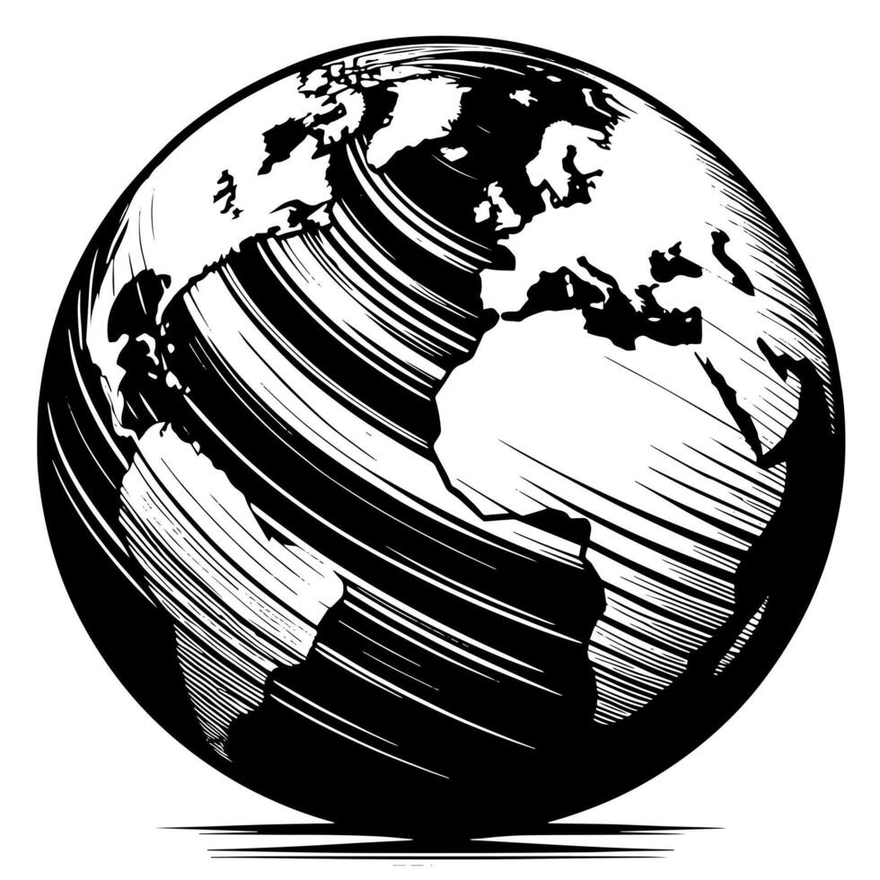 Black and White Illustration of the planet Earth vector