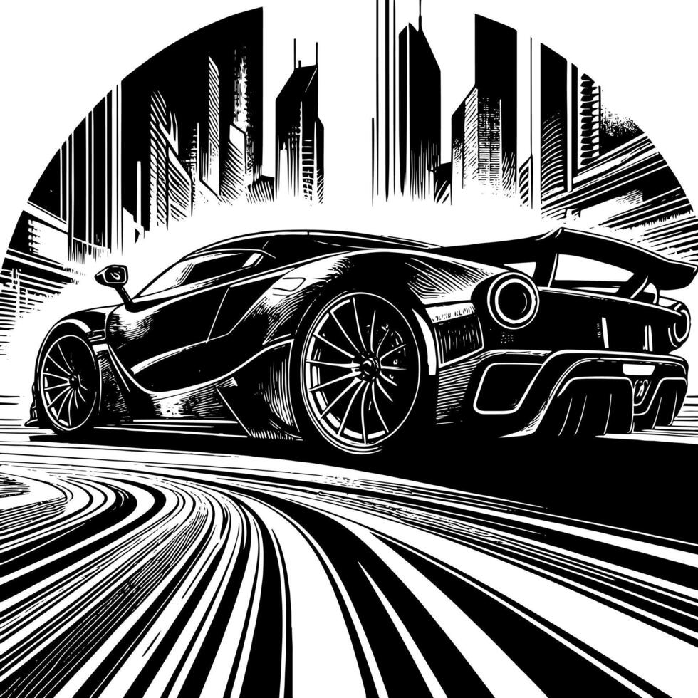 black and white illustration of a Hypercar Sports Car vector