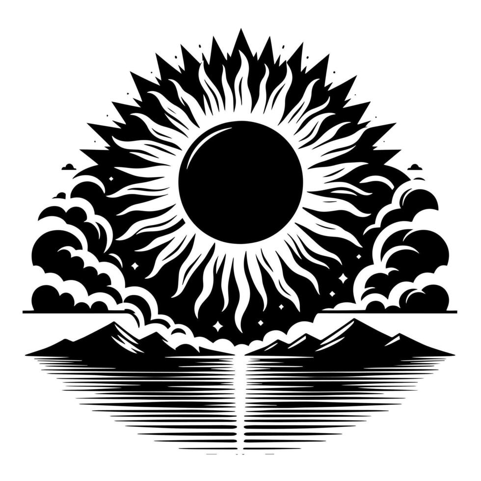 Black and White Illustration of the sun vector