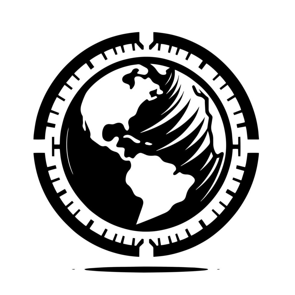 Black and White Illustration of the planet Earth vector