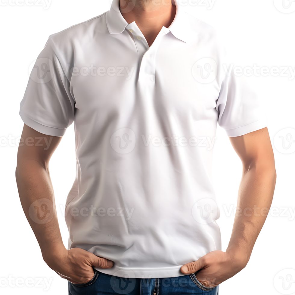 Man white polo shirt on isolated transparent background png