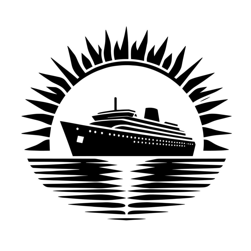 Black and White Illustration of a ocean liner at the sea vector