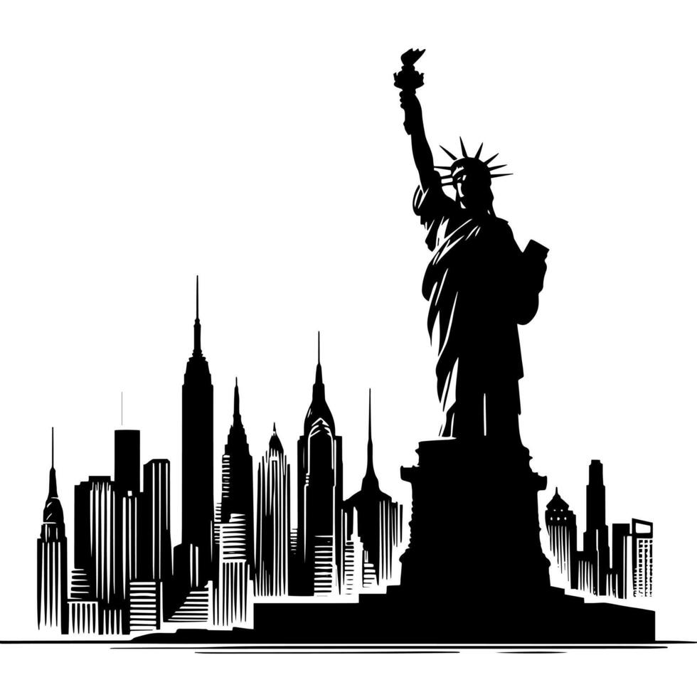 Black and White Illustration of the Statue of Liberty Sightseeing in New York City vector