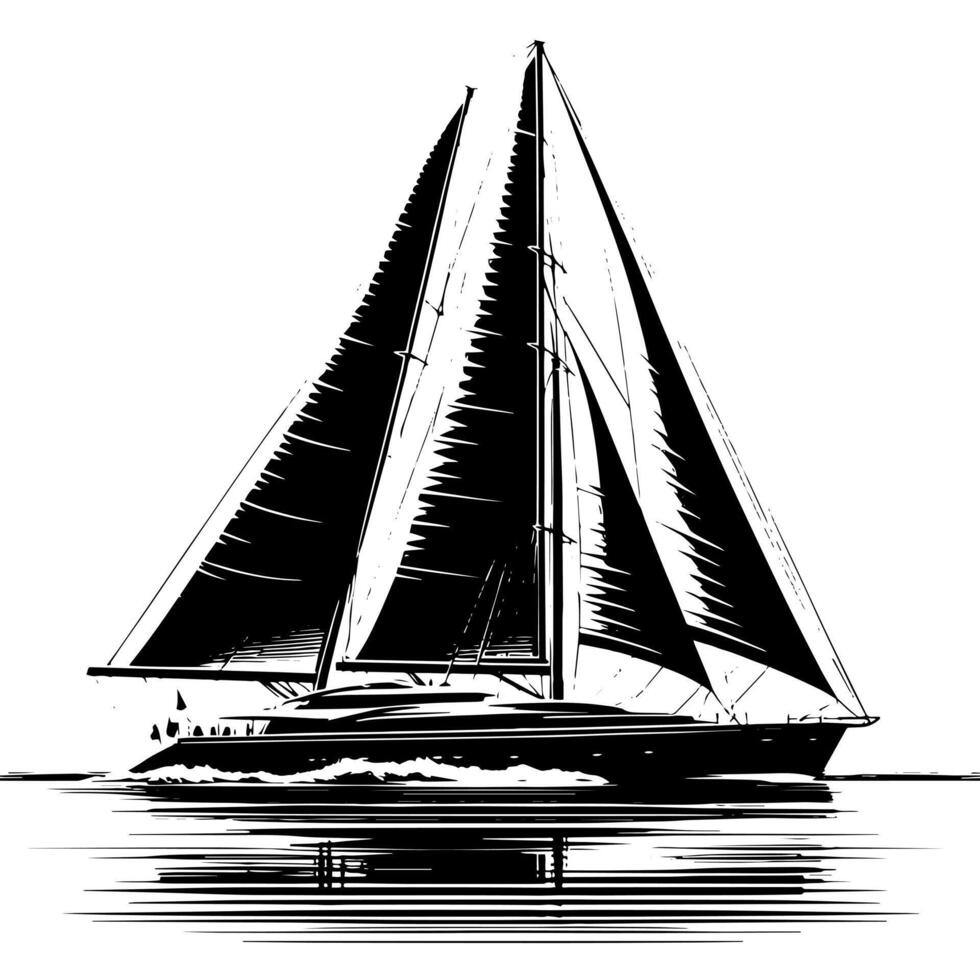 Black and White Illustration of a sailing boat vector