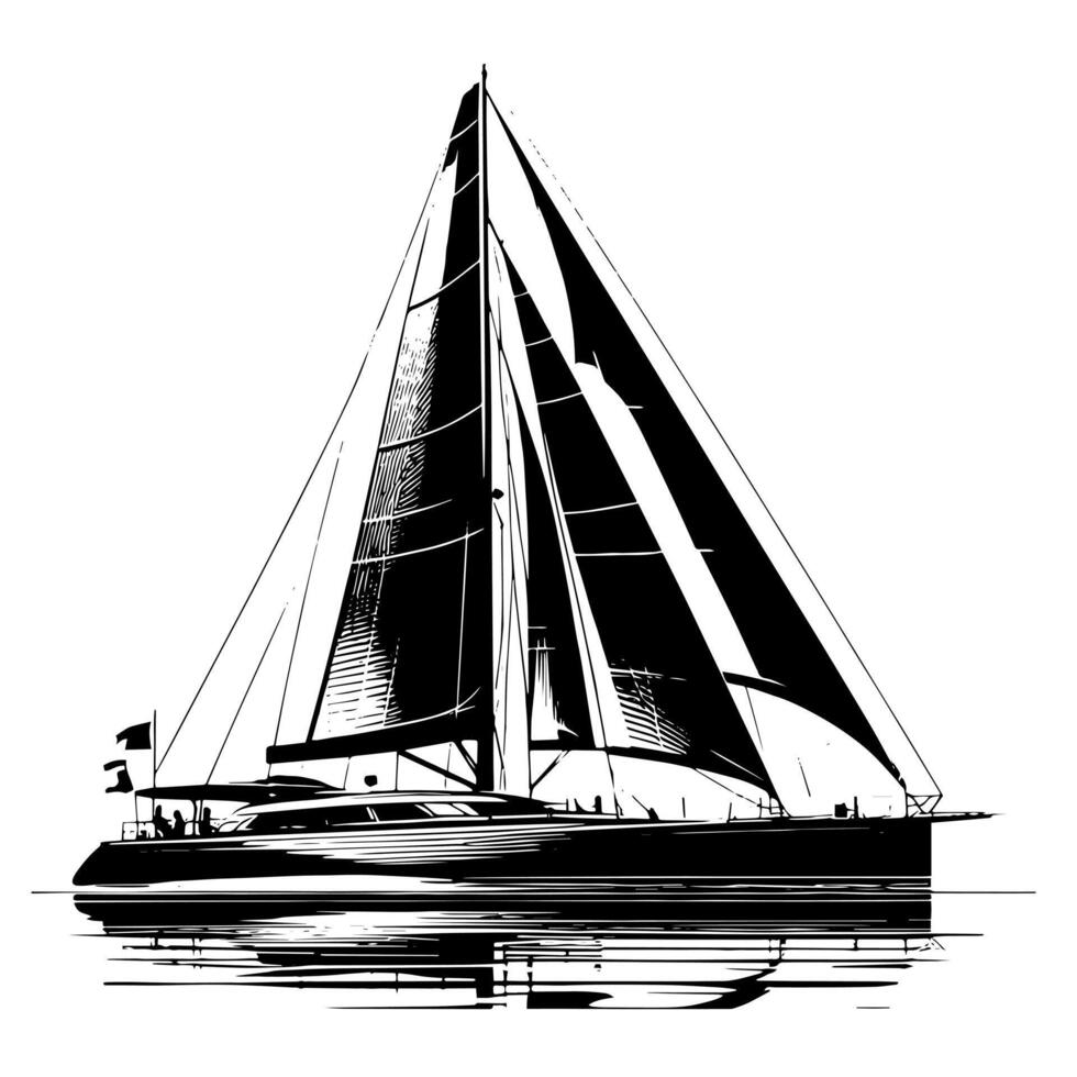 Black and White Illustration of a sailing boat vector