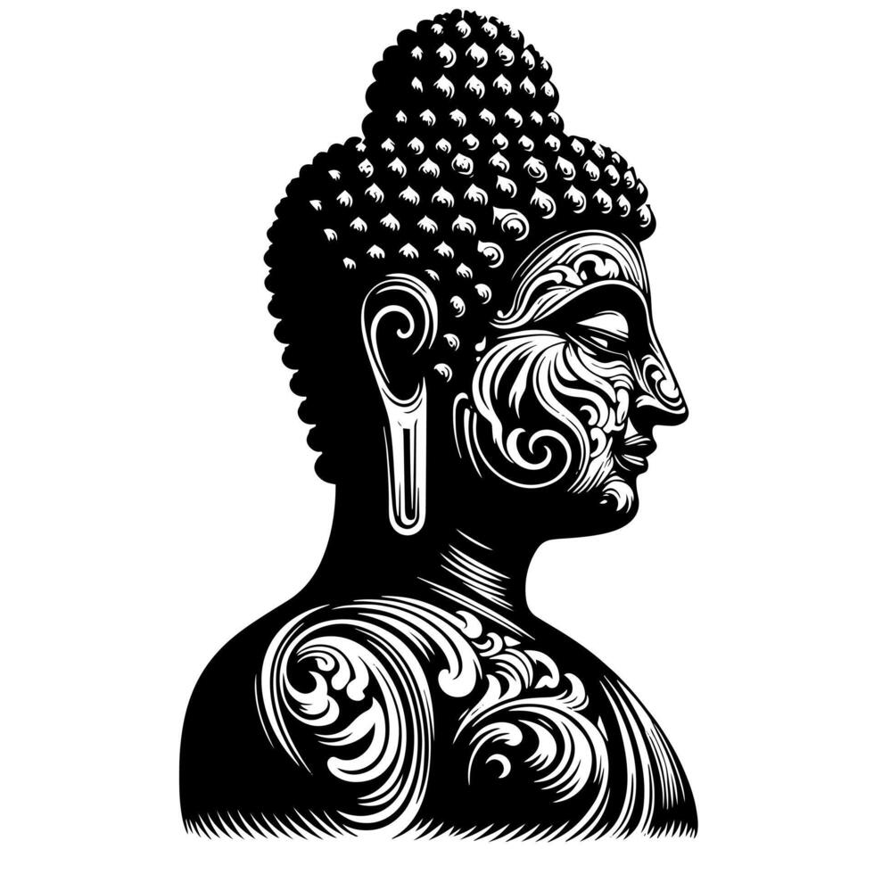 negro y blanco ilustración de un Buda estatua símbolo vector