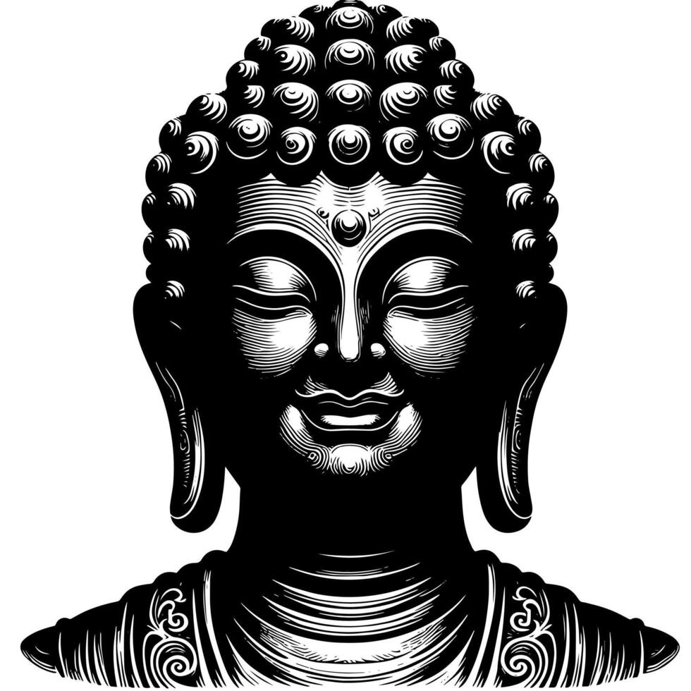 Black and White Illustration of a Buddha Statue Symbol vector