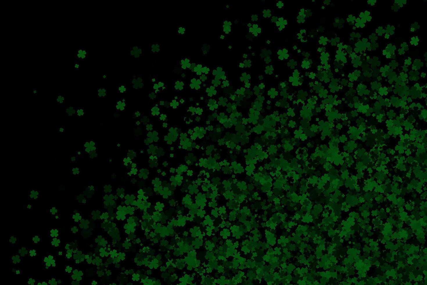 Dark green flying four leaf clovers abstract background vector